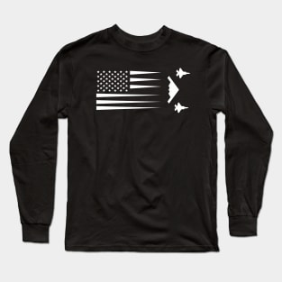 B-2 Spirit Stealth Bomber F-35 Lightning II US Flag Long Sleeve T-Shirt